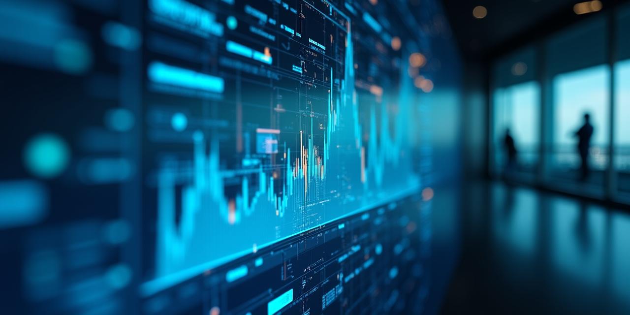 Futuristic digital financial interface with AI data visualization and holographic charts